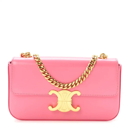 Flamingo pink leather shoulder bag with gold chain and Triomphe logo clasp