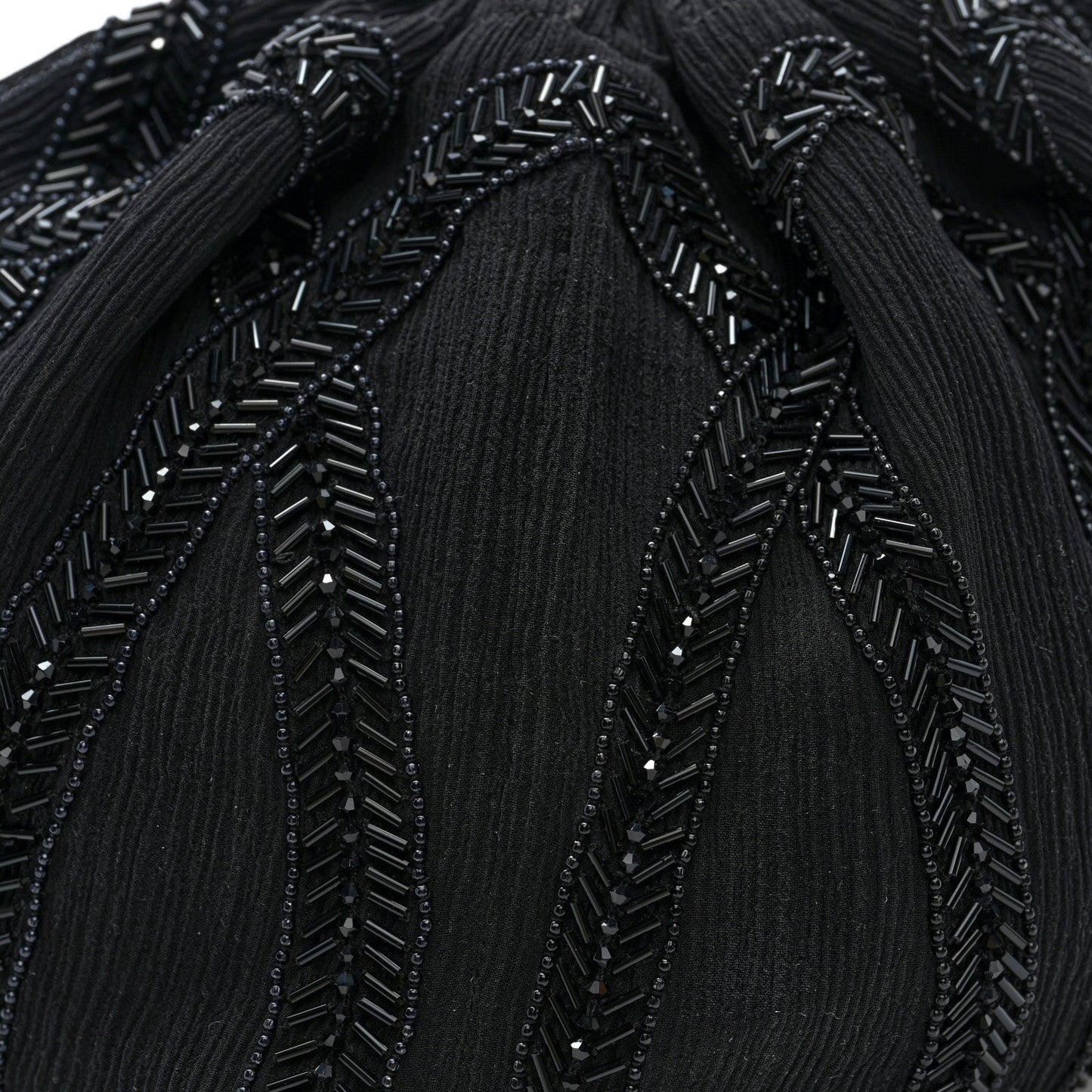 Black beaded embroidery pattern on chiffon silk crepe pochon bag