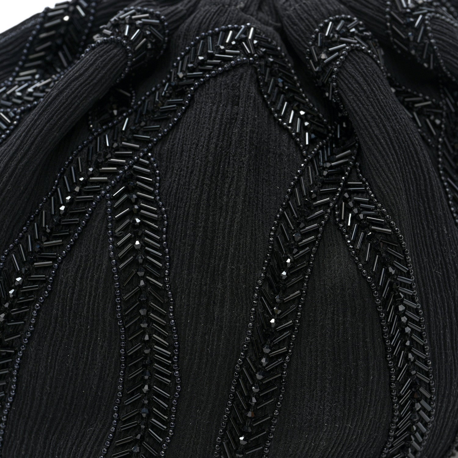 Black beaded embroidery pattern on chiffon silk crepe pochon bag