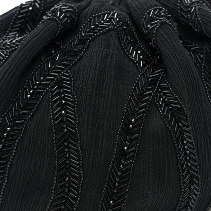 Black beaded embroidery pattern on chiffon silk crepe pochon bag