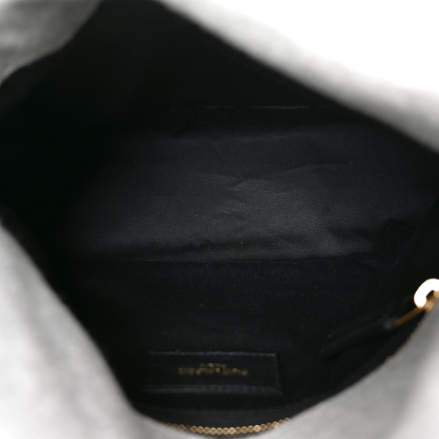 Saint Laurent Loulou satchel interior lining with zipper and fabric pocket.