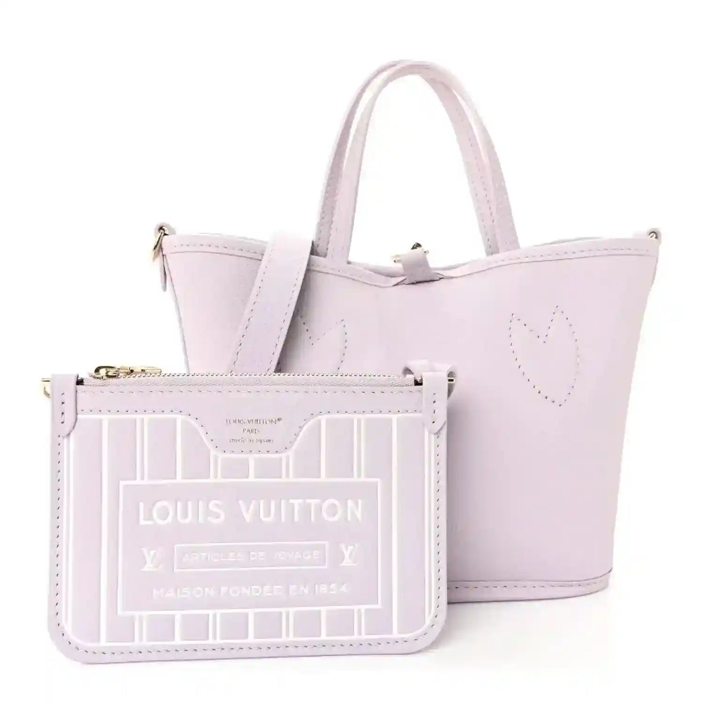 Lilac Louis Vuitton BB bag with zip pouch insert showing monogram print