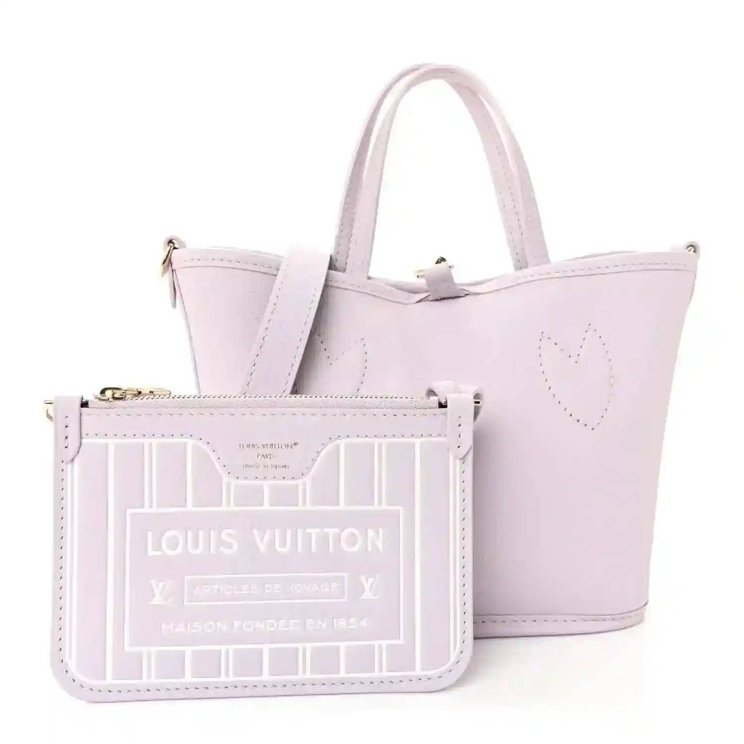 Lilac Louis Vuitton BB bag with zip pouch insert showing monogram print