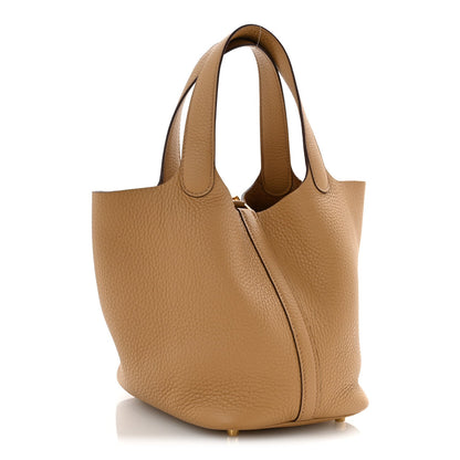 Hermes Picotin Lock 18 PM bucket bag, biscuit leather with side seam and curved base