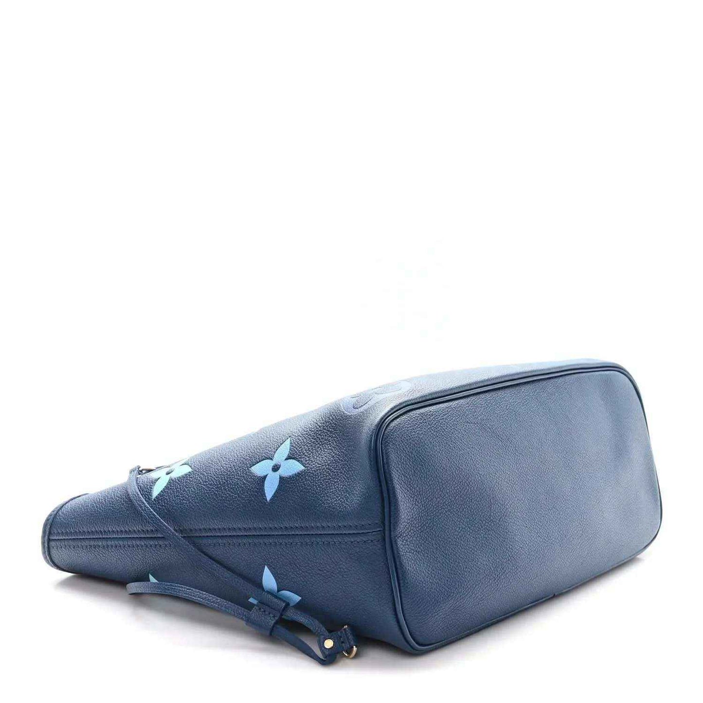 Blue monogram hobo-style tote with patterned flowers and smooth leather side panel