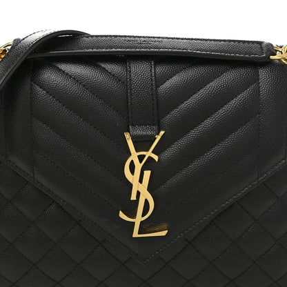 Black quilted leather satchel front with gold-tone YSL monogram