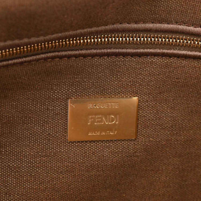 Fendi baguette shoulder bag inside view with zipper and embossed FENDI label