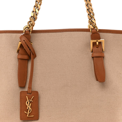 Brown leather YSL monogram tag with gold chain strap on tote