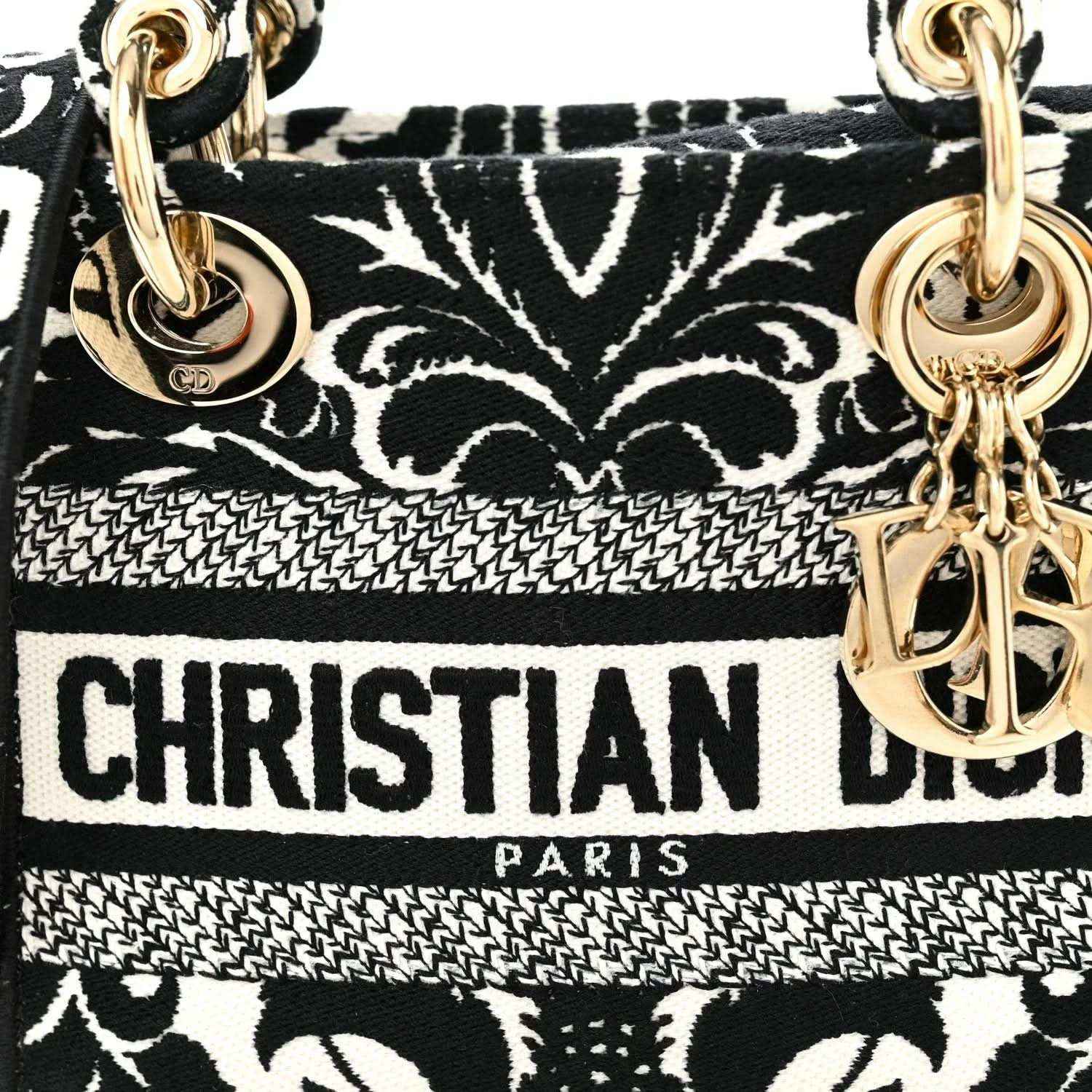 Mini embroidered canvas bag with CHRISTIAN DIOR PARIS lettering and gold-tone double handles