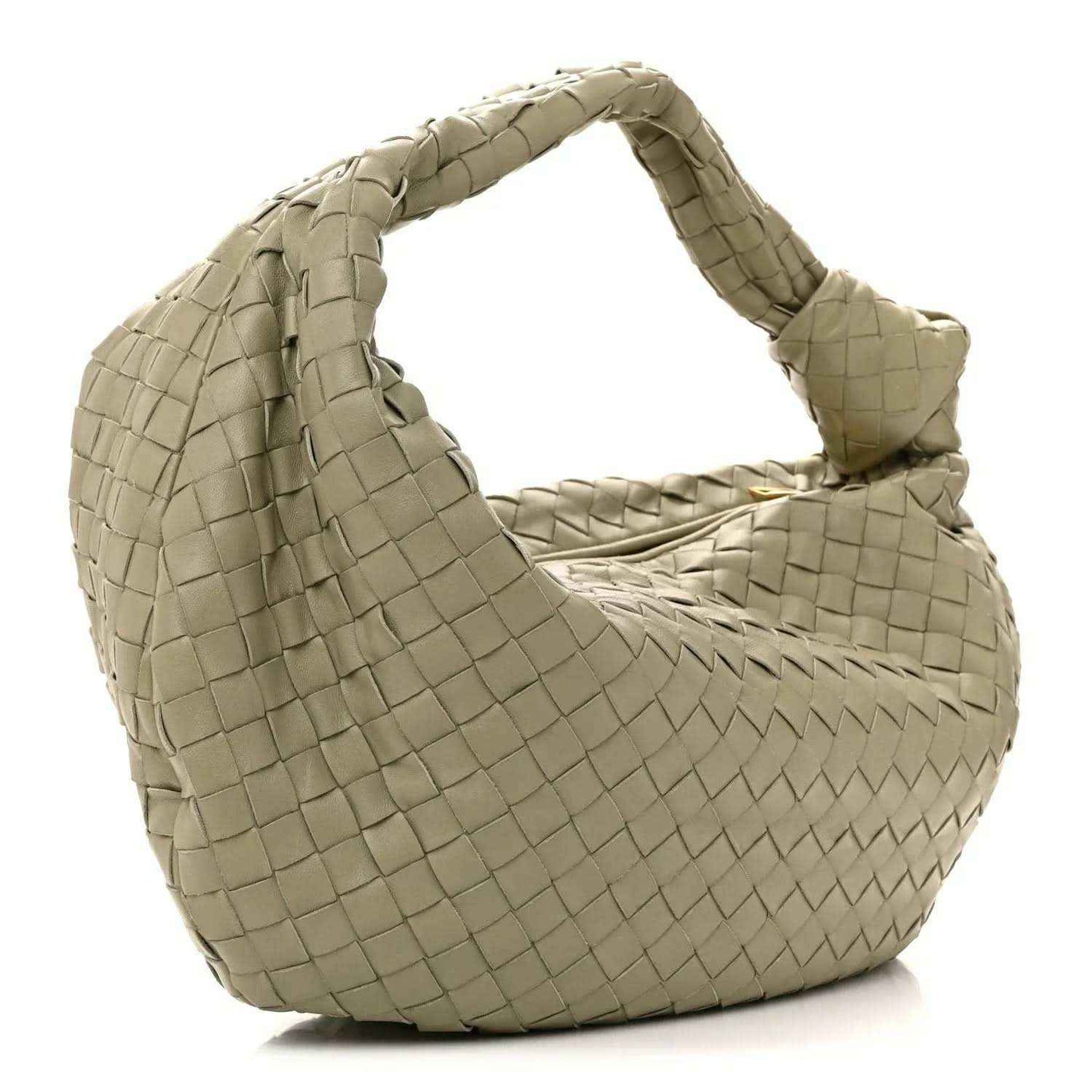 Small woven lambskin leather hobo bag, curved silhouette, travertine light taupe
