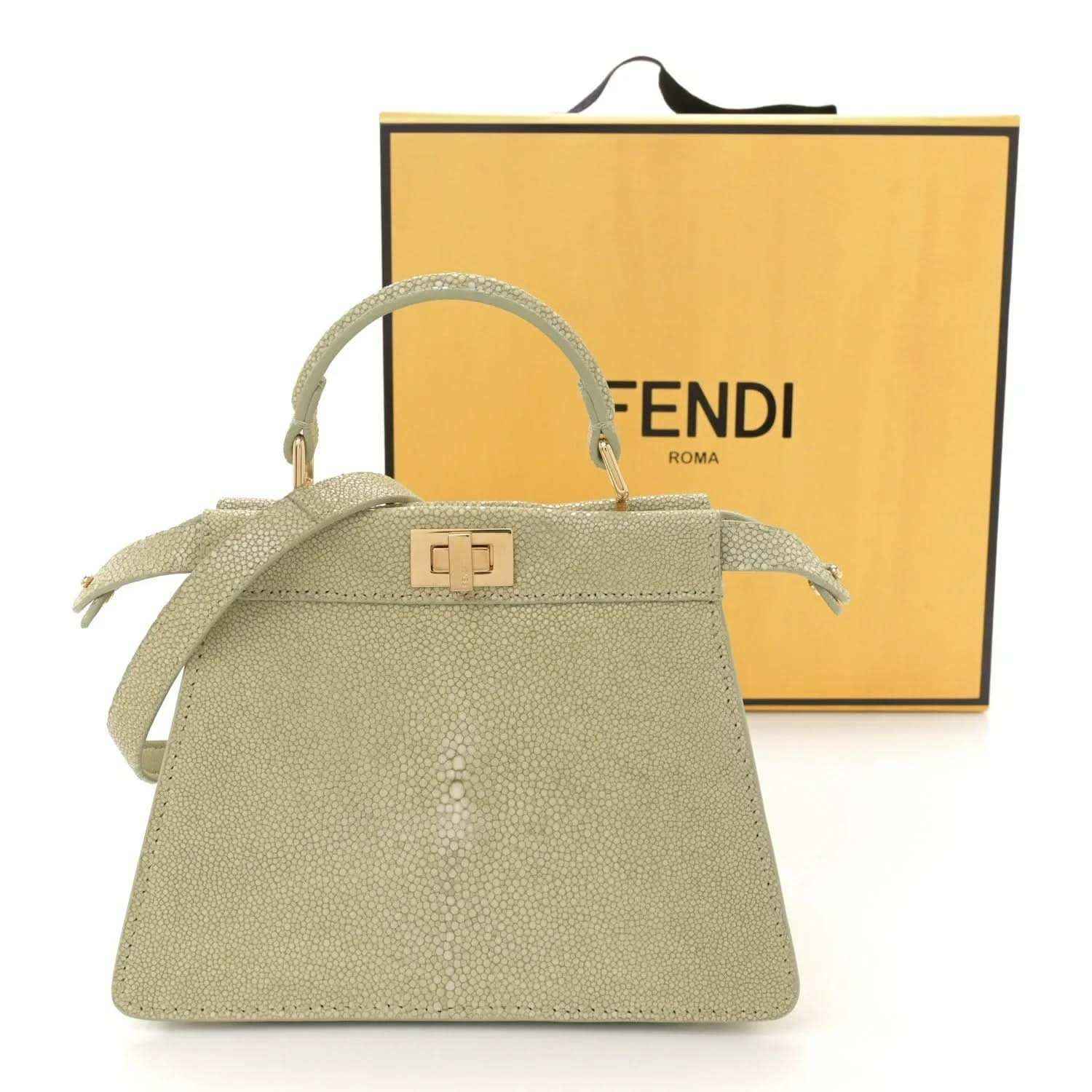 Fendi petite Peekaboo I See U satchel, textured green leather, top handle
