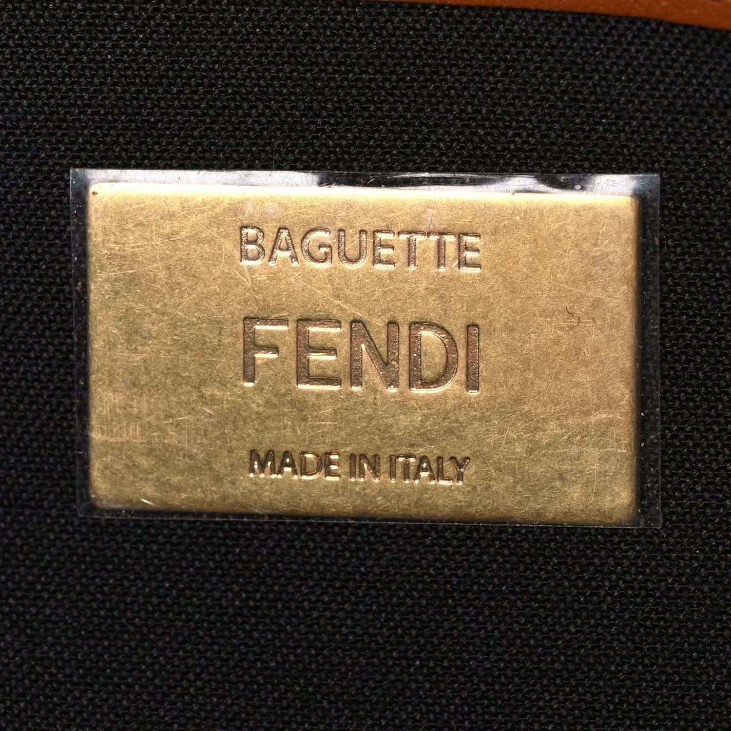 Fendi baguette bag leather label reading "BAGUETTE" and "FENDI"