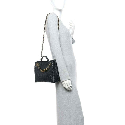 Black small leather chain shoulder bag with gold-tone chain and clasp detail