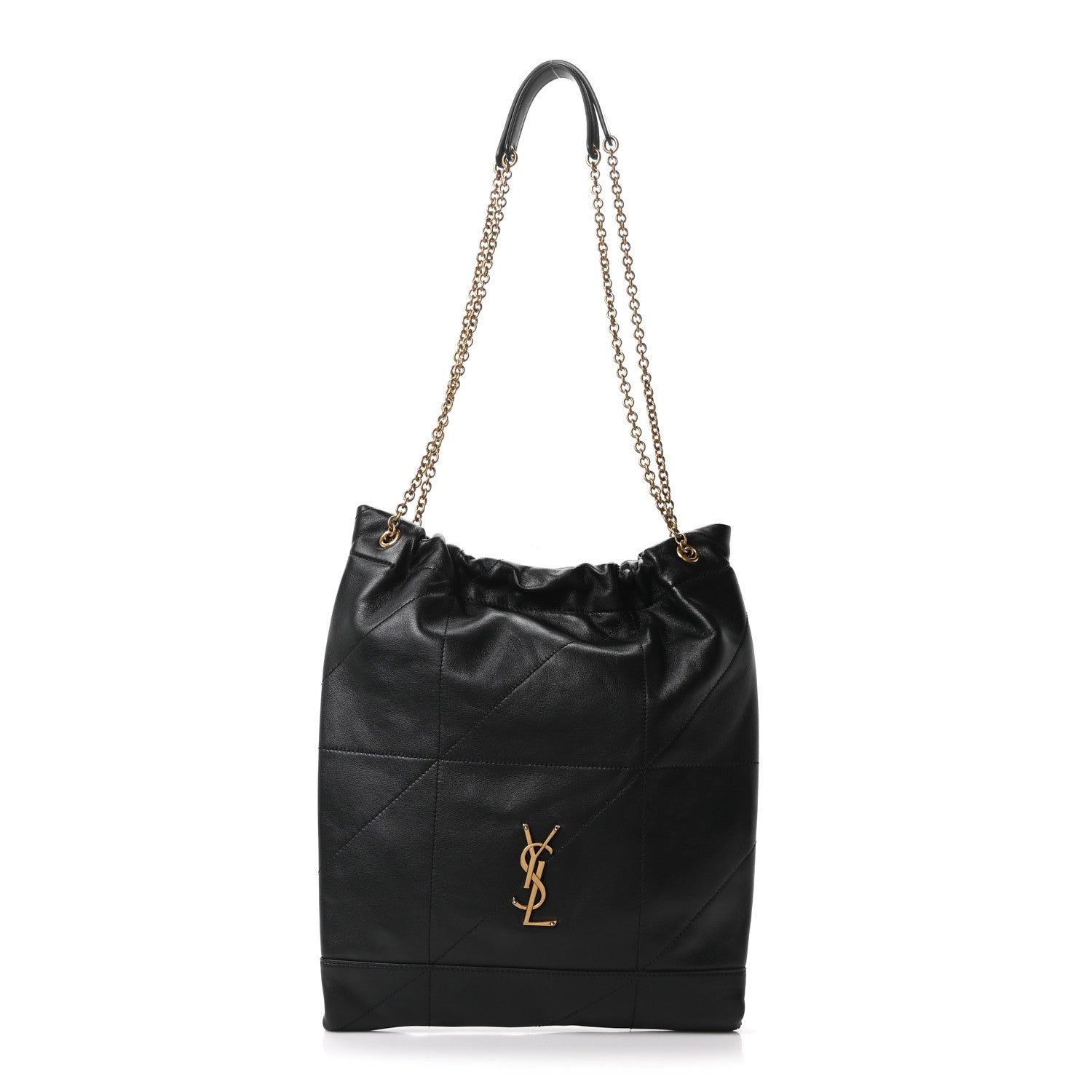 Black quilted leather shoulder bag with chain strap and YSL monogram on front