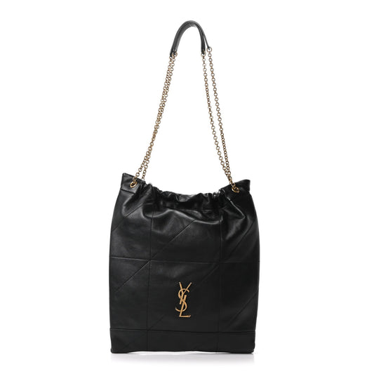Black quilted leather shoulder bag with chain strap and YSL monogram on front