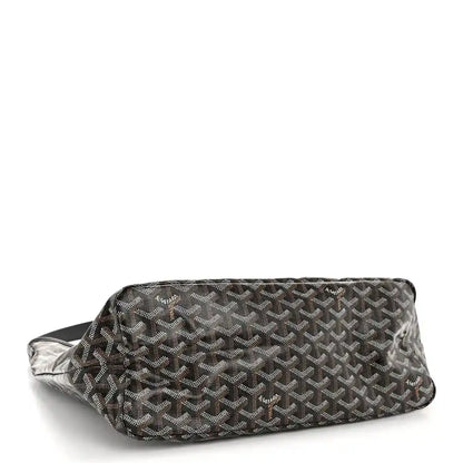 Goyard hobo bag lying flat with black coated canvas and repeating monogram pattern