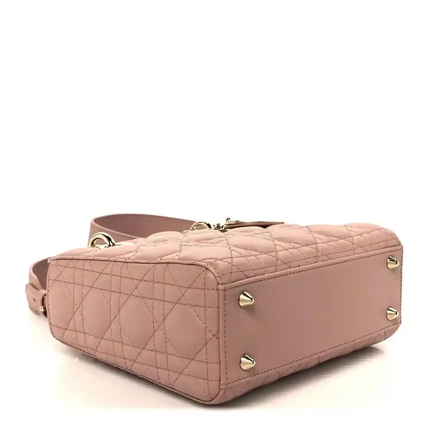 Small Lady Dior bag in blush pink quilted cannage with gold-tone feet and hardware