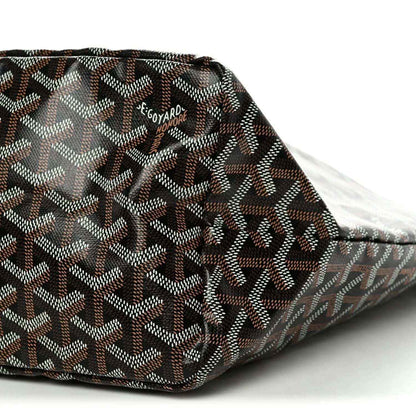 Black coated canvas tote bag with Goyardine pattern and rolled top edge