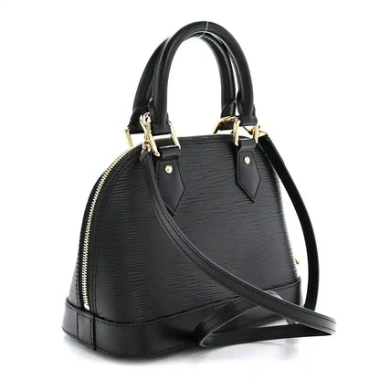 Black Alma BB handbag with crossbody strap, top handles, gold hardware, and multicolor LV