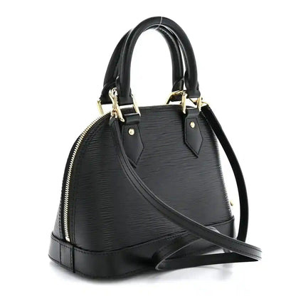 Black Alma BB handbag with crossbody strap, top handles, gold hardware, and multicolor LV