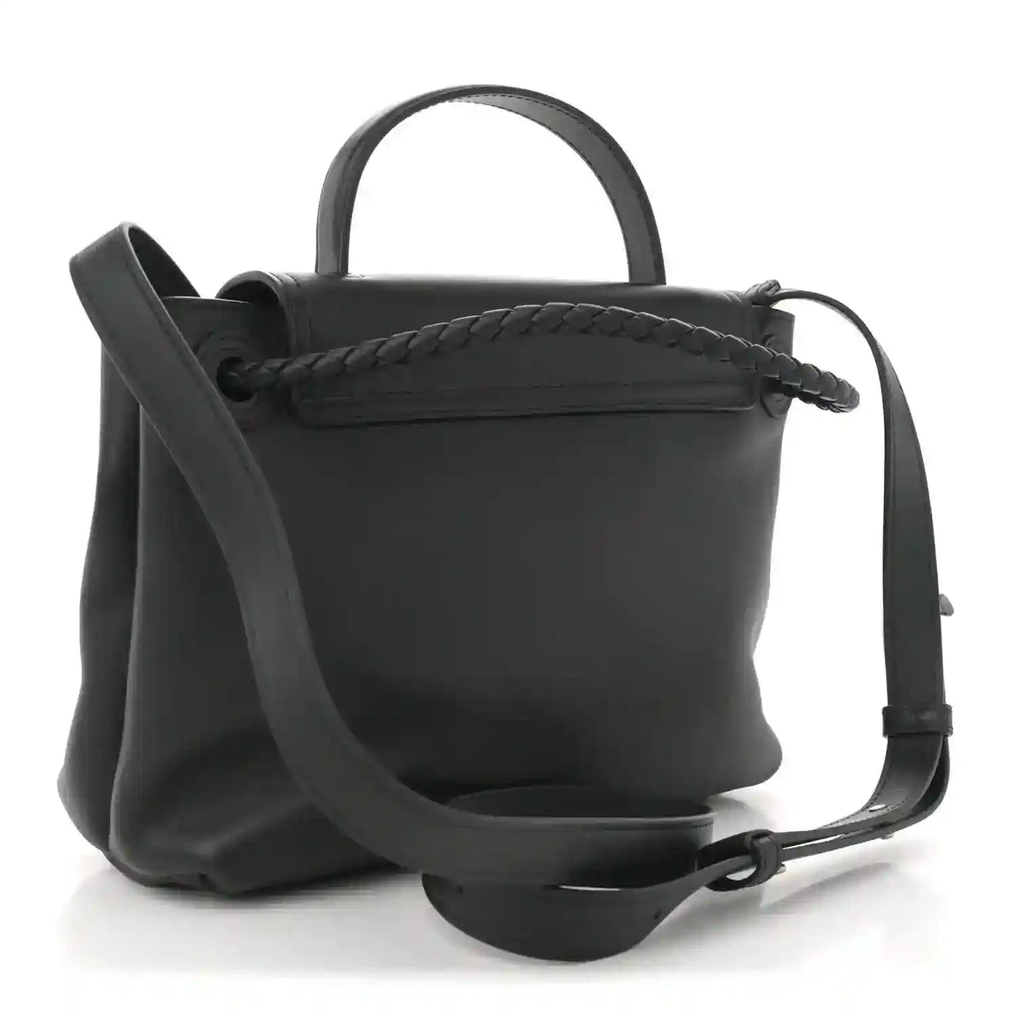 Black leather small Ciao Ciao shoulder bag with braided trim and crossbody strap.