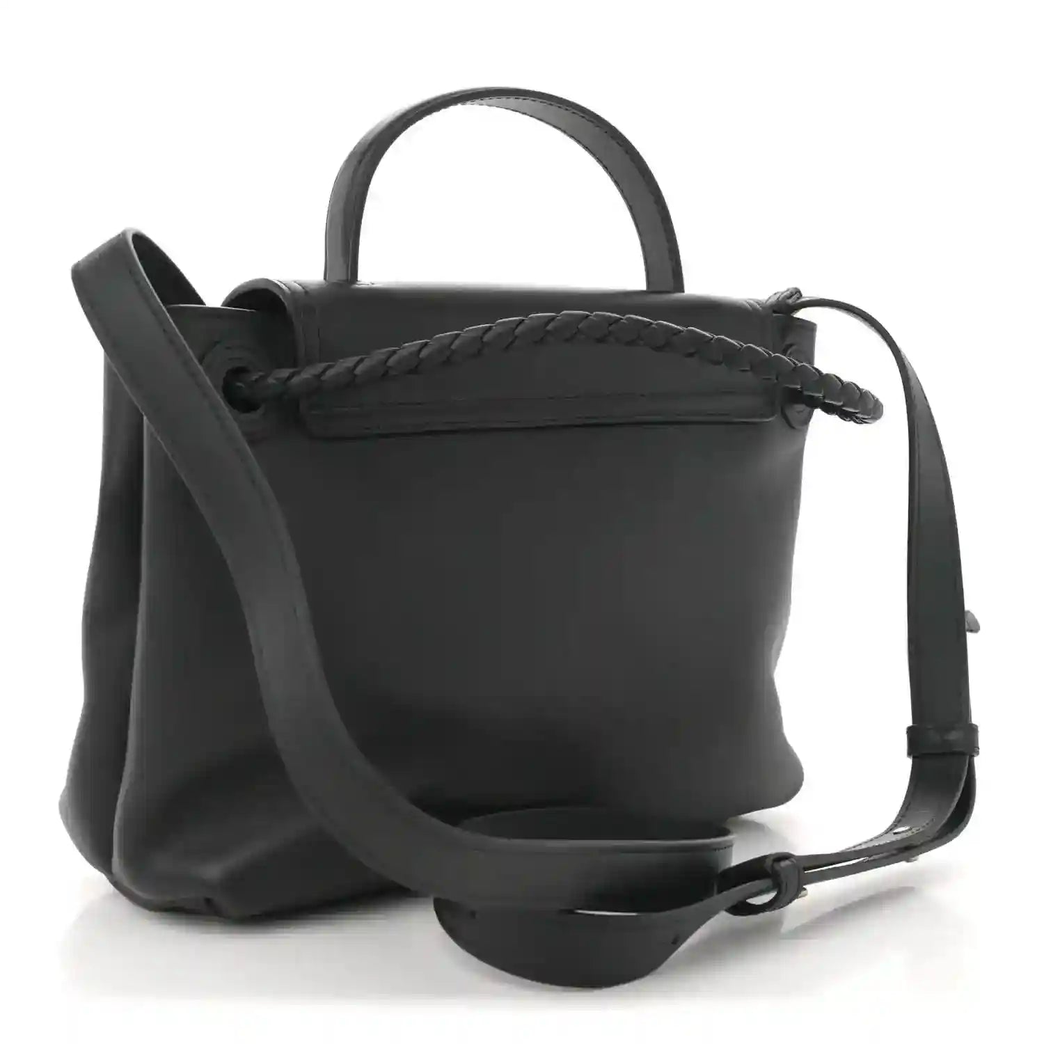 Black leather small Ciao Ciao shoulder bag with braided trim and crossbody strap.
