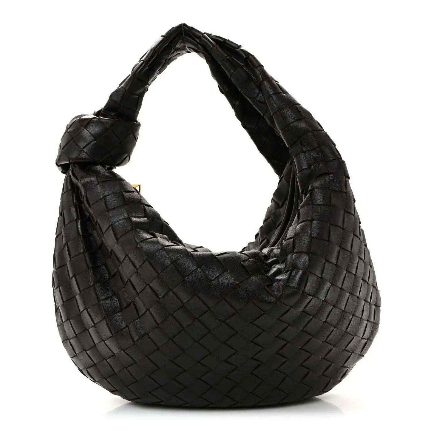 Teen Jodie hobo bag in woven nappa leather, black, with braided top handle
