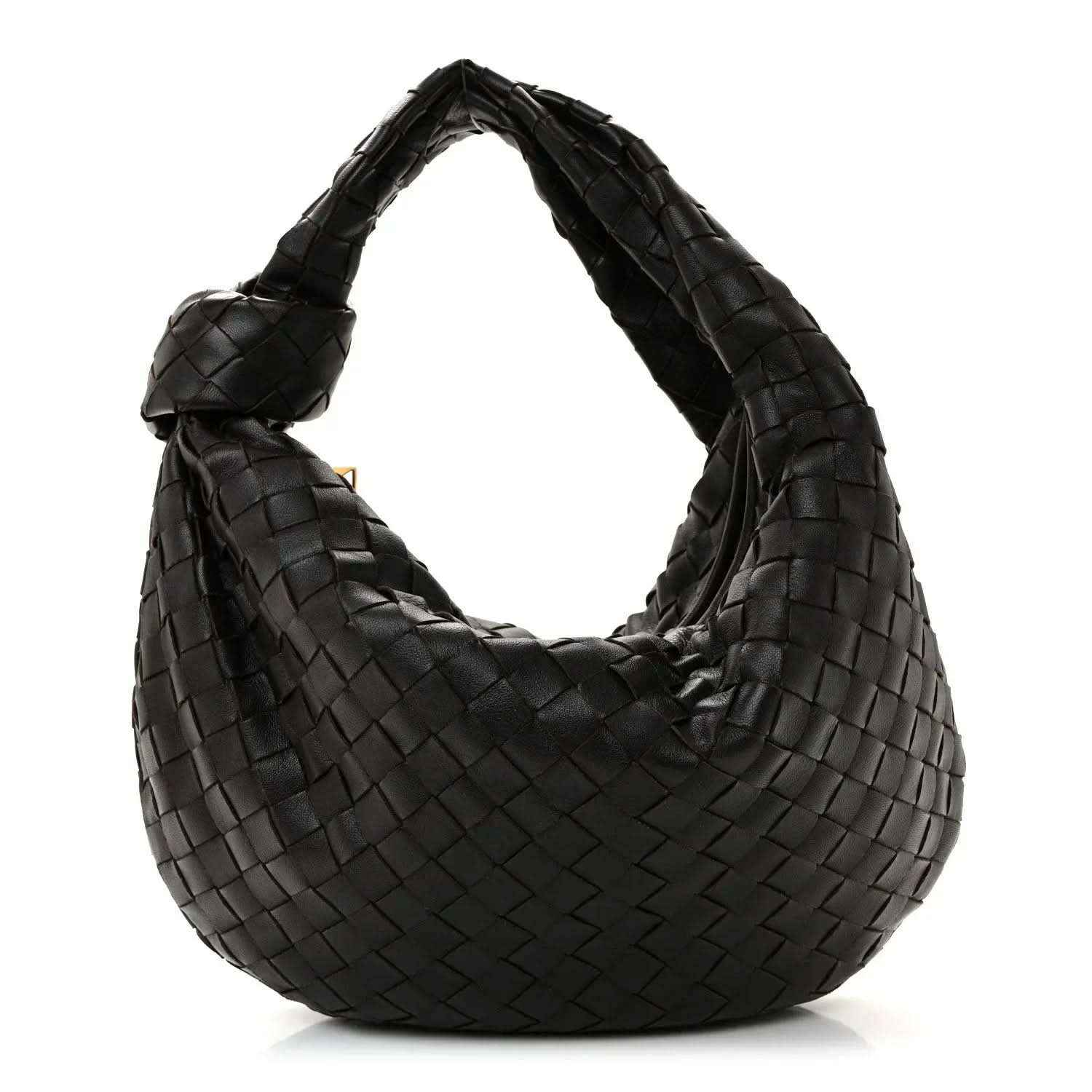 Teen Jodie hobo bag in woven nappa leather, black, with braided top handle