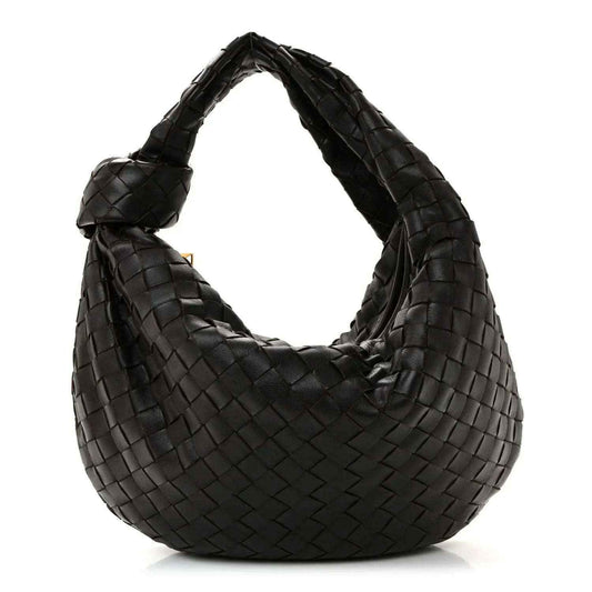 Teen Jodie hobo bag in woven nappa leather, black, with braided top handle