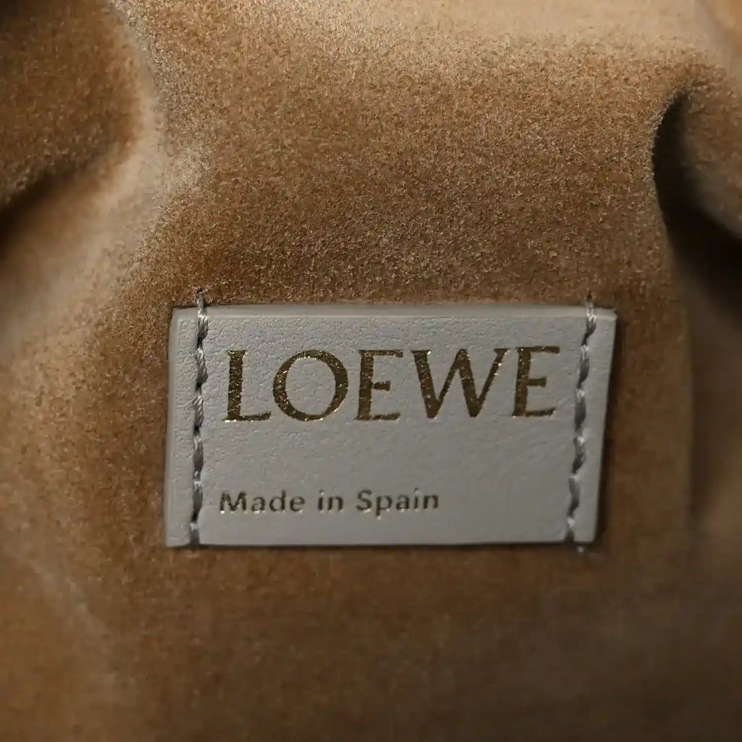 Loewe interior leather label reading "LOEWE" and "Made in Spain"