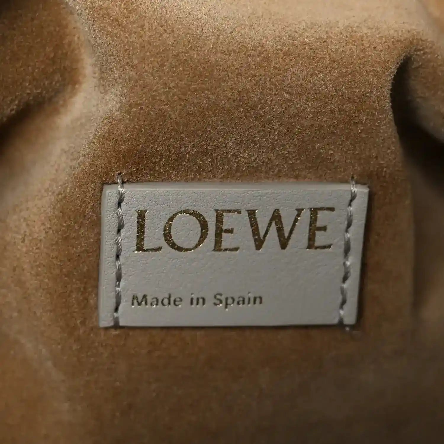 Loewe interior leather label reading "LOEWE" and "Made in Spain"