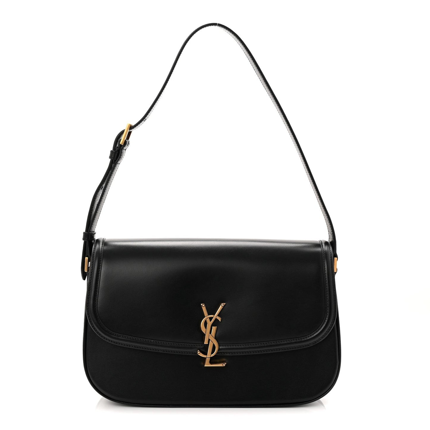 Saint Laurent black leather monogram large shoulder bag with gold-tone YSL plaque