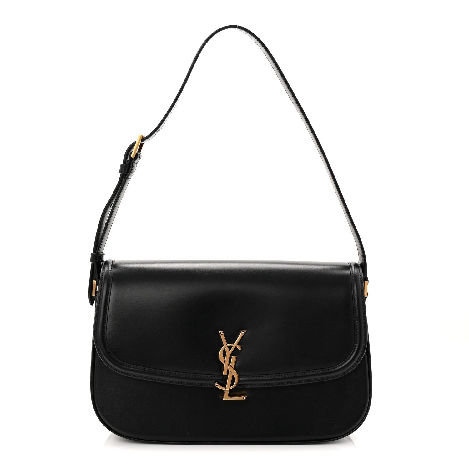 Saint Laurent black leather monogram large shoulder bag with gold-tone YSL plaque