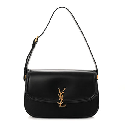Saint Laurent black leather monogram large shoulder bag with gold-tone YSL plaque
