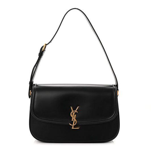 Saint Laurent black leather monogram large shoulder bag with gold-tone YSL plaque