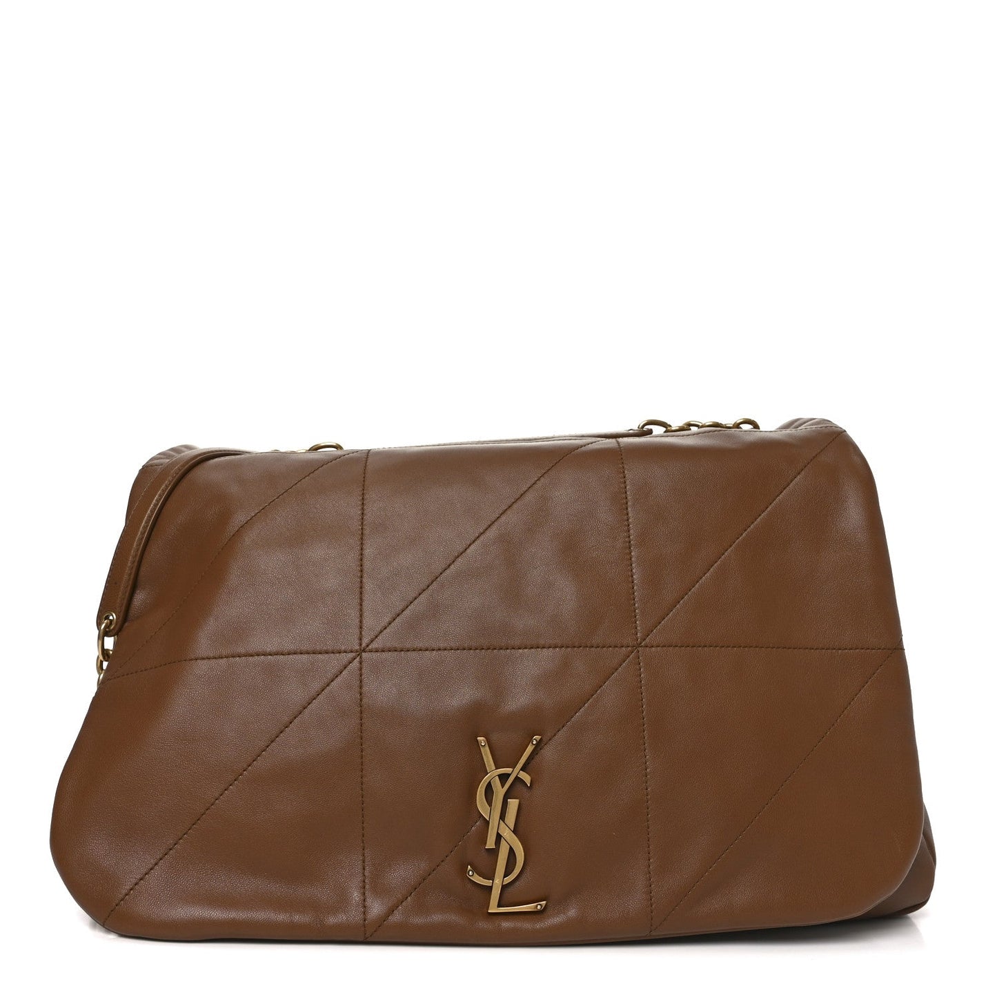Large quilted lambskin shoulder bag in light brown with YSL logo and chain strap