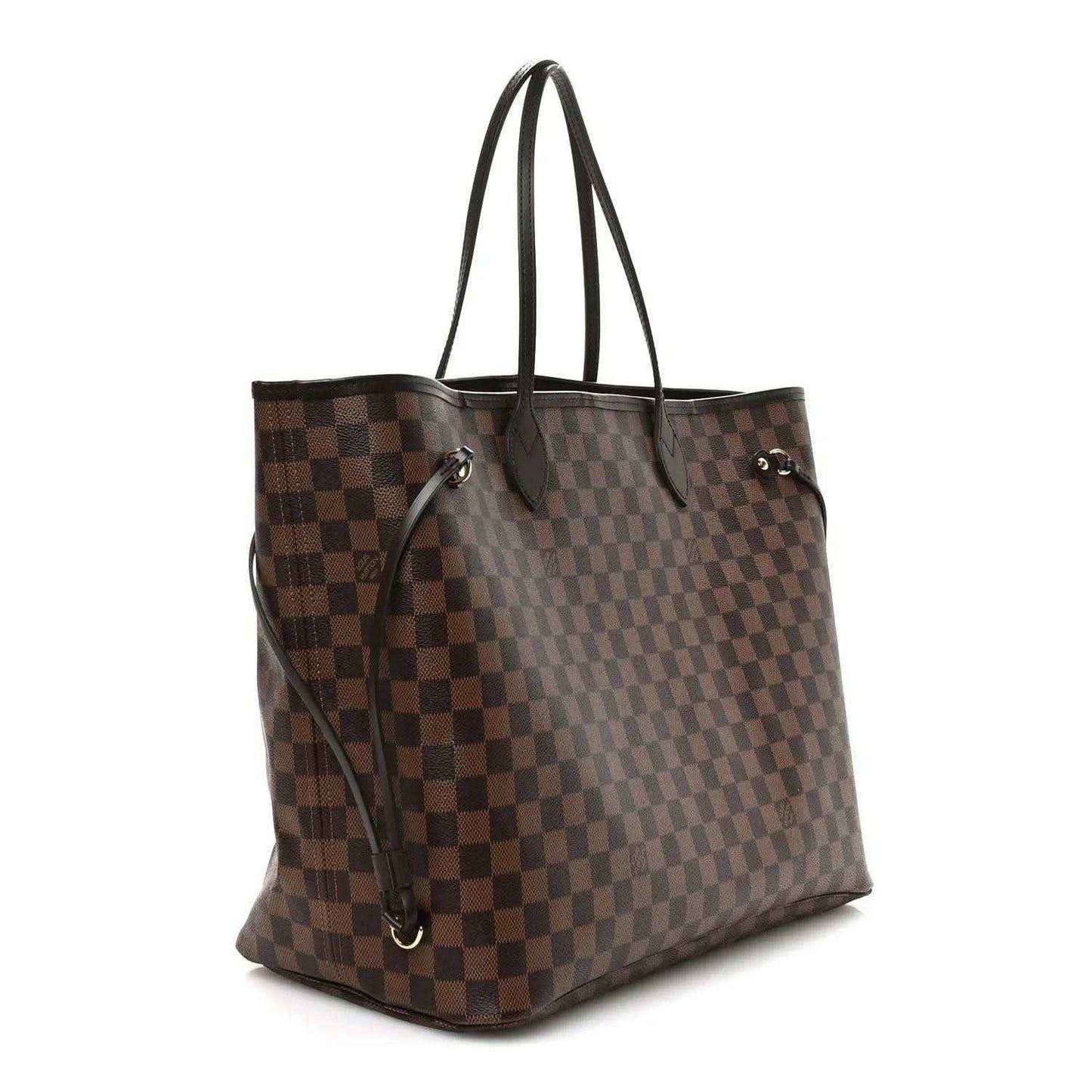 Damier Ebene canvas tote bag with front strap detail and long hanging shoulder strap