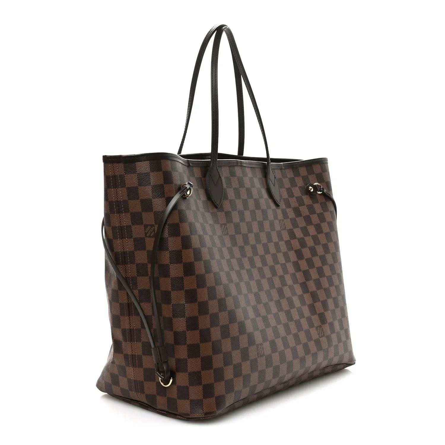 Damier Ebene canvas tote bag with front strap detail and long hanging shoulder strap