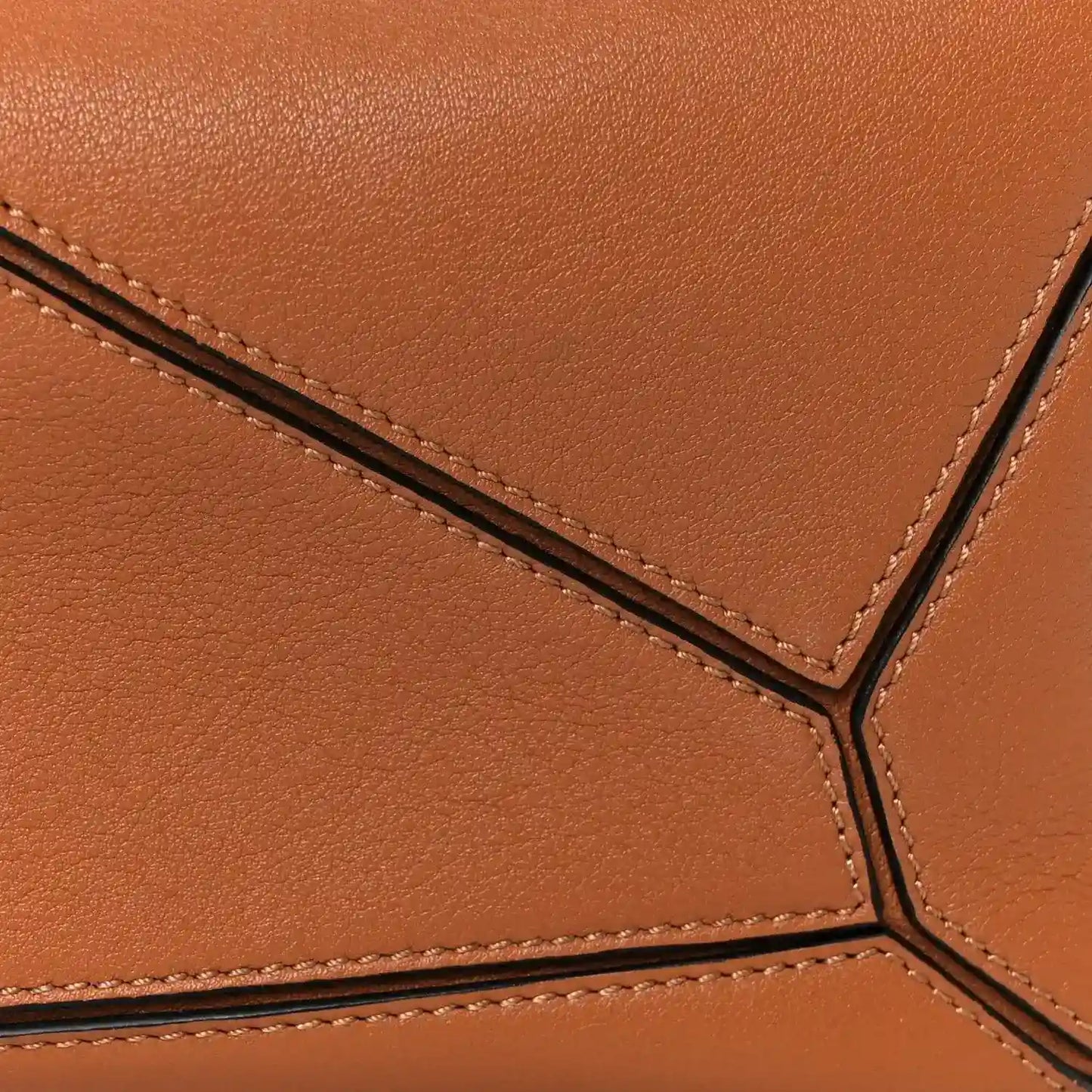 Loewe tan calfskin small Puzzle shoulder bag with geometric seams and stitched trim