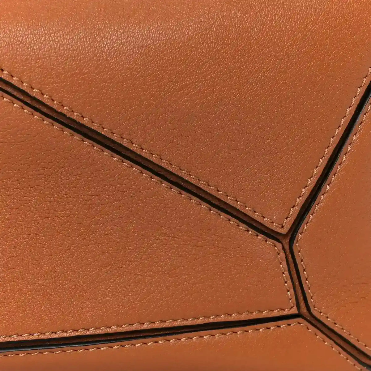 Loewe tan calfskin small Puzzle shoulder bag with geometric seams and stitched trim