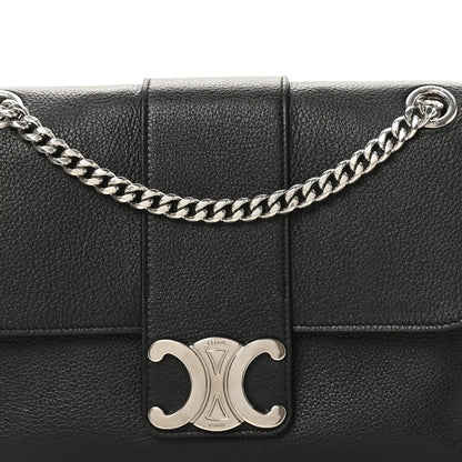 Black calfskin bag front with chain handle and C clasp emblem
