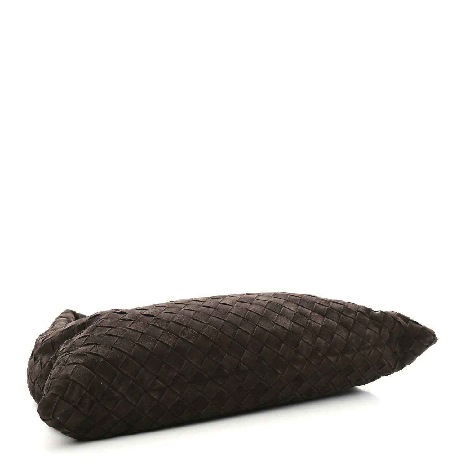 Suede intrecciato hobo bag with rounded base and woven pattern, dark brown