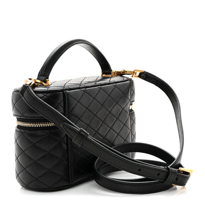 Saint Laurent mini quilted lambskin vanity case, black with crossbody strap and gold hardware