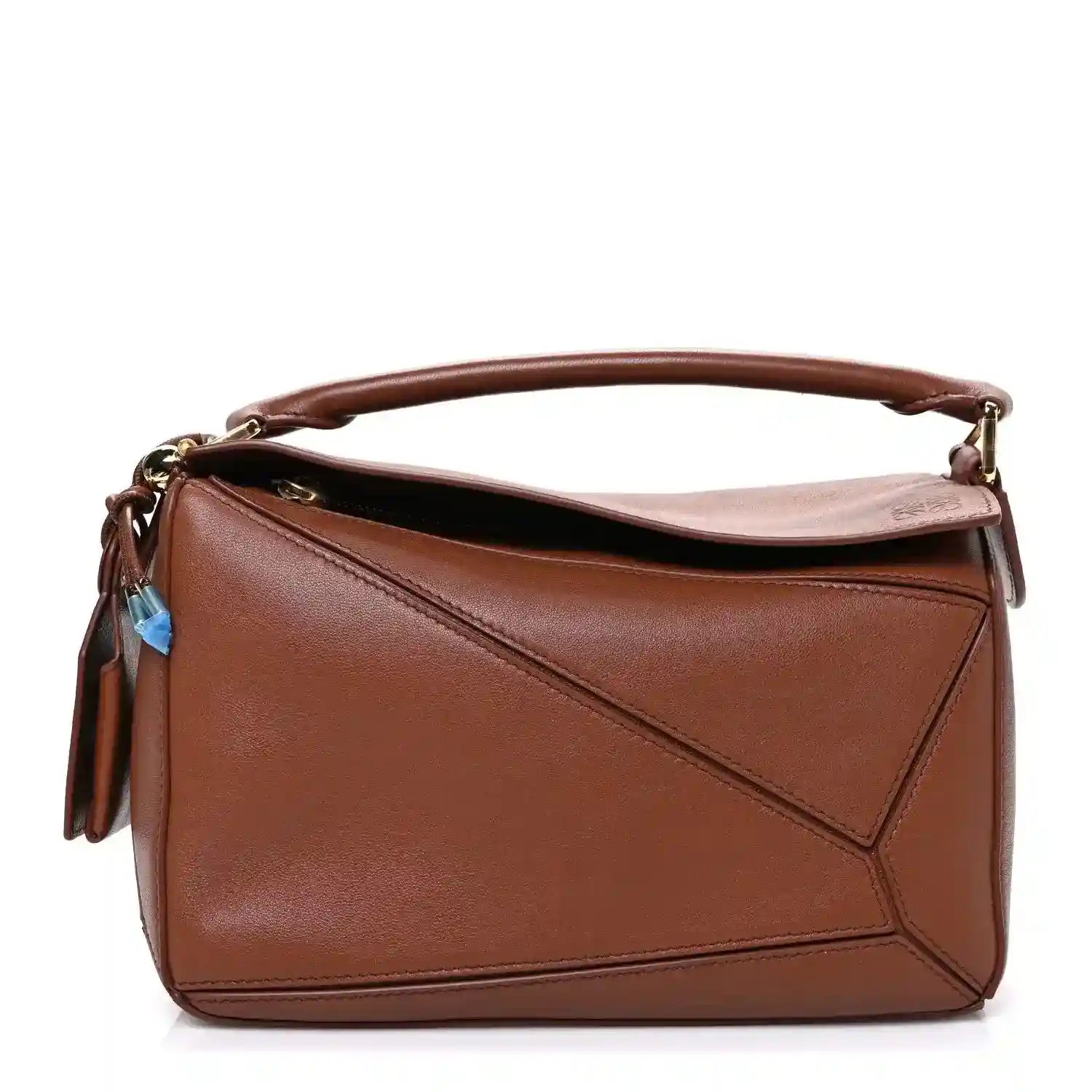 Small Puzzle bag in pecan brown leather with top handle and gold-tone hardware