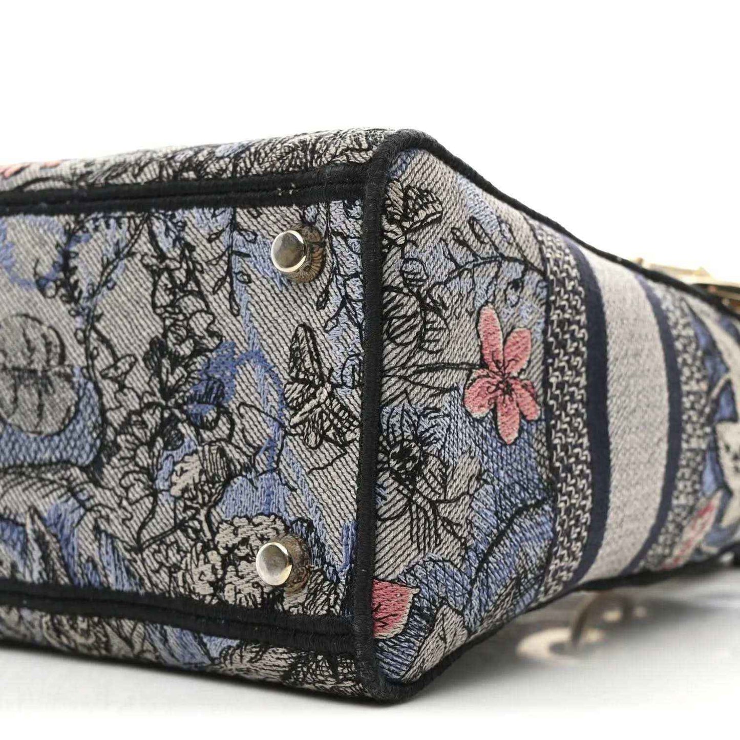 Christian Dior embroidered denim bag bottom with snap tabs and contrast trim