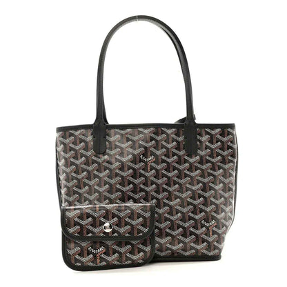 Reversible Goyard mini Anjou tote bag with Goyardine pattern, front pocket, and black trims