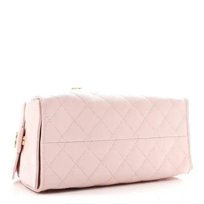 Chanel light pink quilted caviar small shoulder handbag front flap