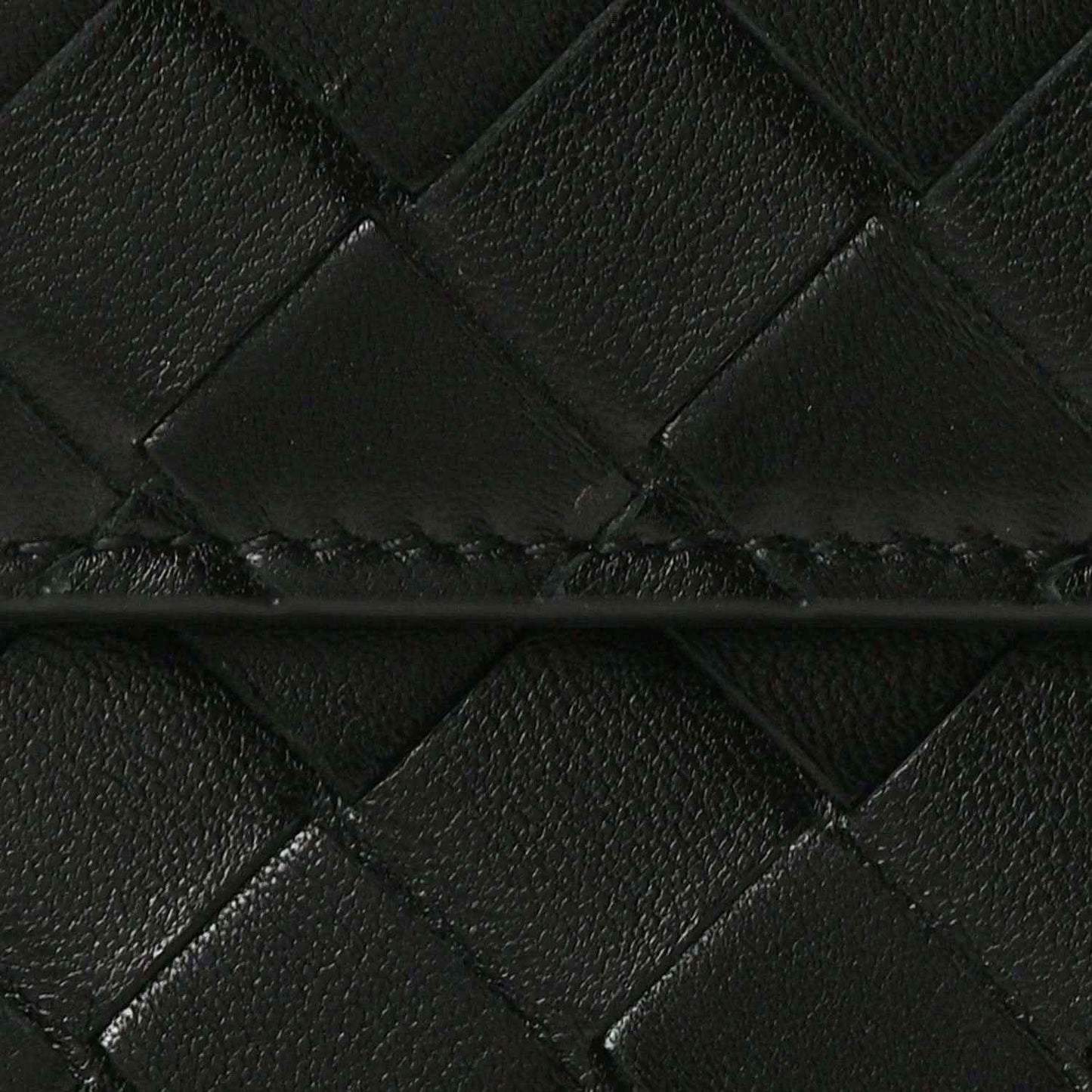 Close-up of black intrecciato woven leather clutch pattern
