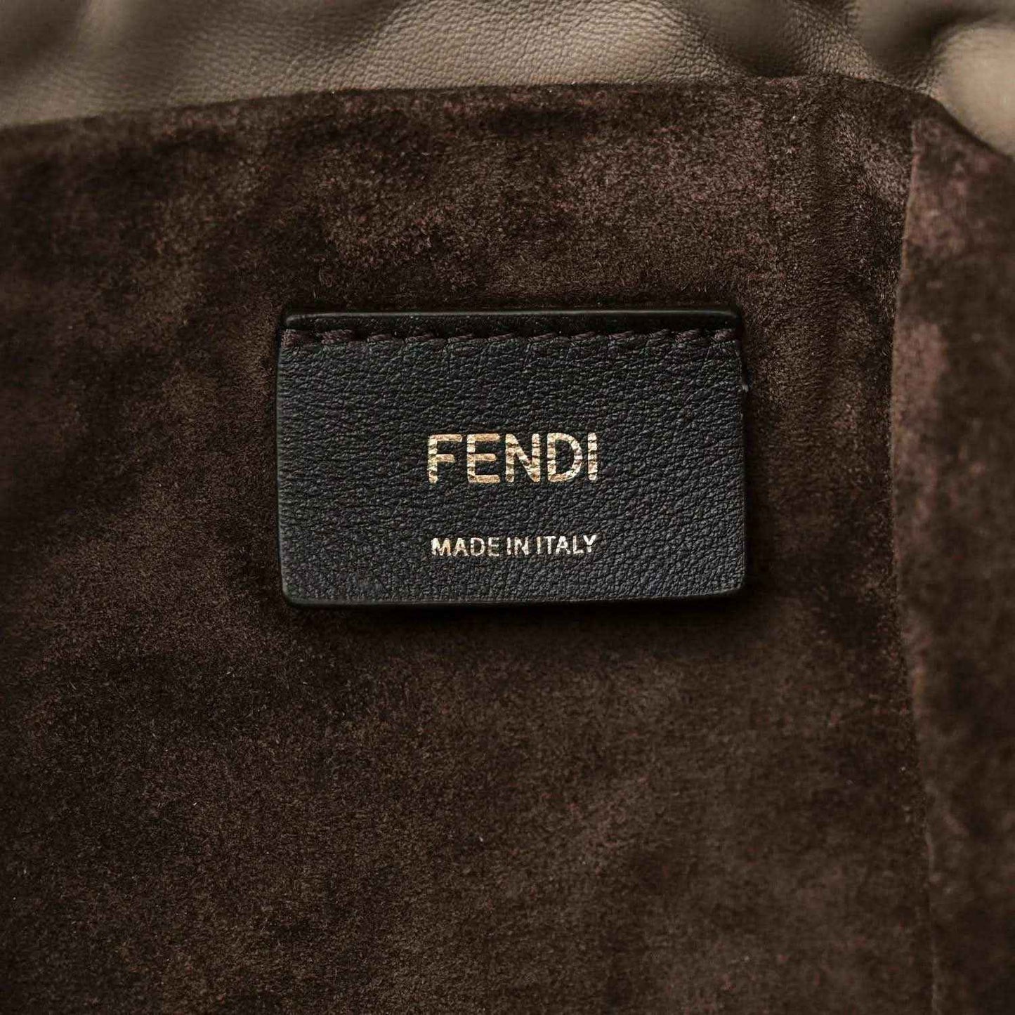 Fendi leather bag with dark label patch reading FENDI and MADE IN ITAL