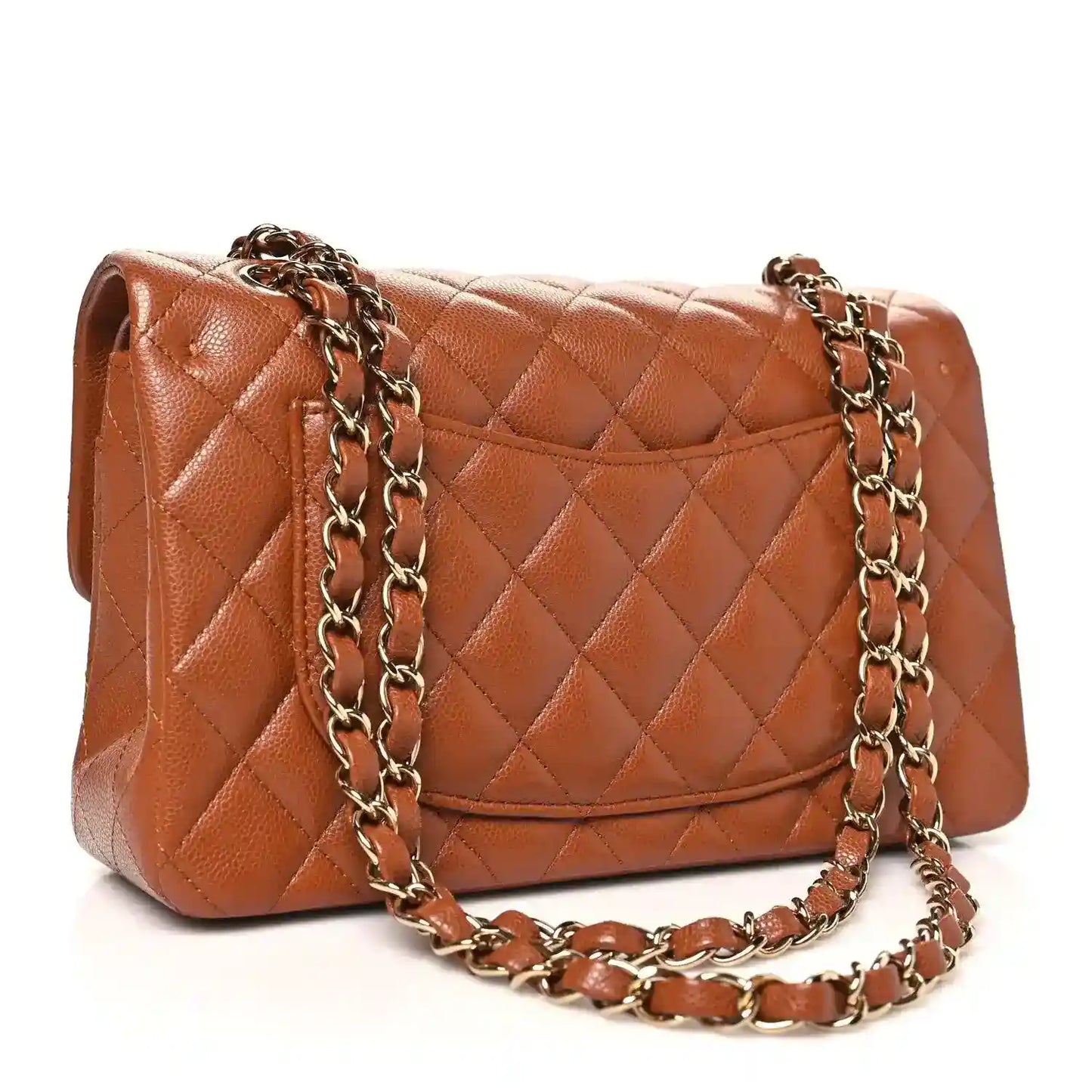 Chanel small double flap bag in caramel quilted leather with gold chain strap